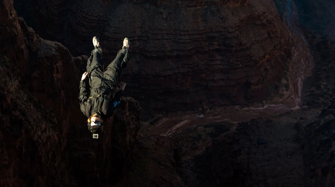 Flying through a cave arch