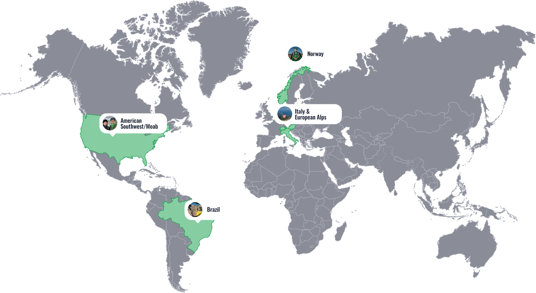 Map of Bob’s BASE Academy jump locations worldwide